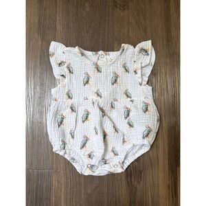Velvet Fawn Baby Girl Pelican Muslin Bubble Romper 3-6 Months Coastal Preppy